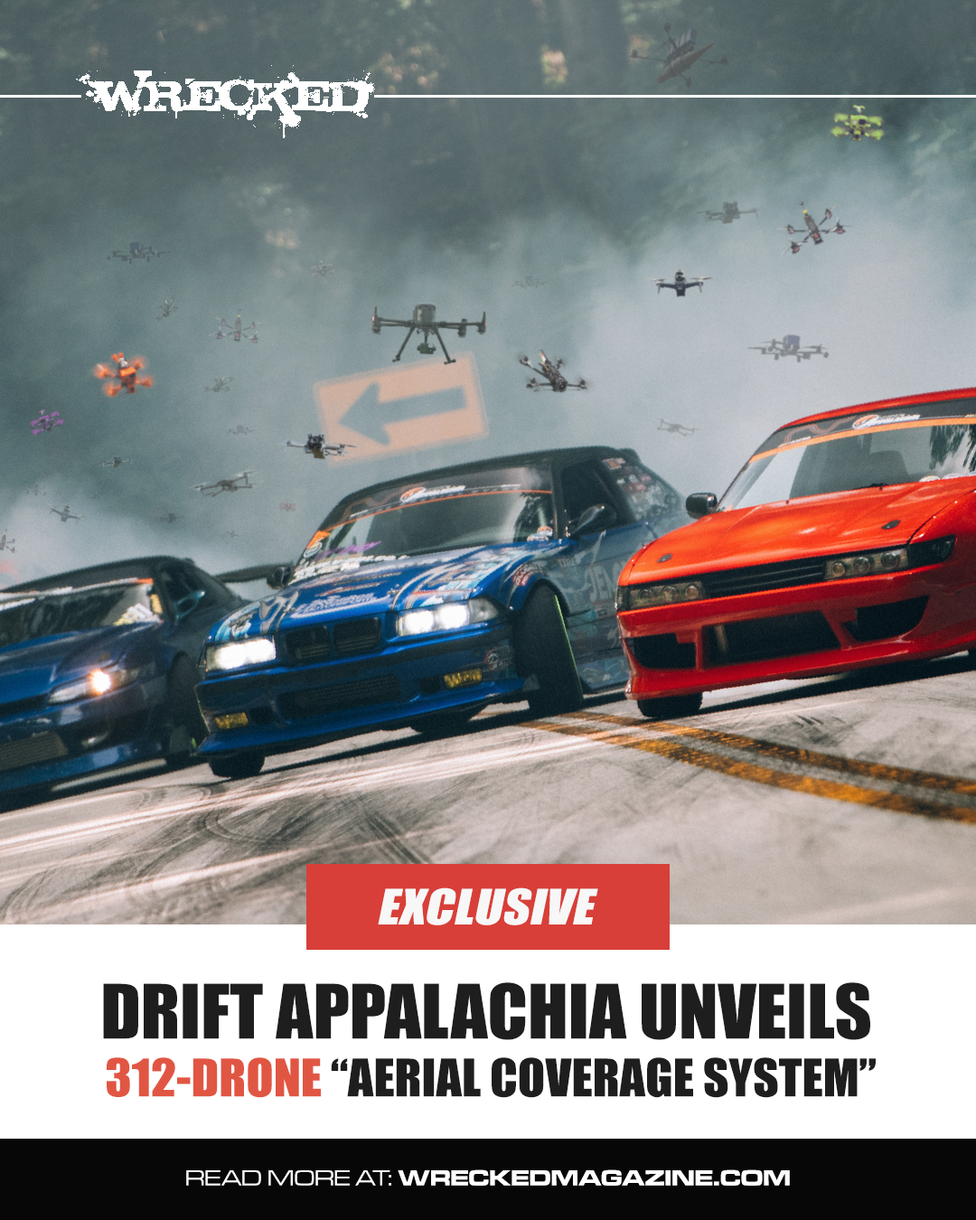 Drift cars tandeming at Drift Appalachia with drones